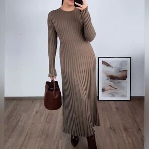 DISSH Khaki Long Sleeve Ribbed Dress